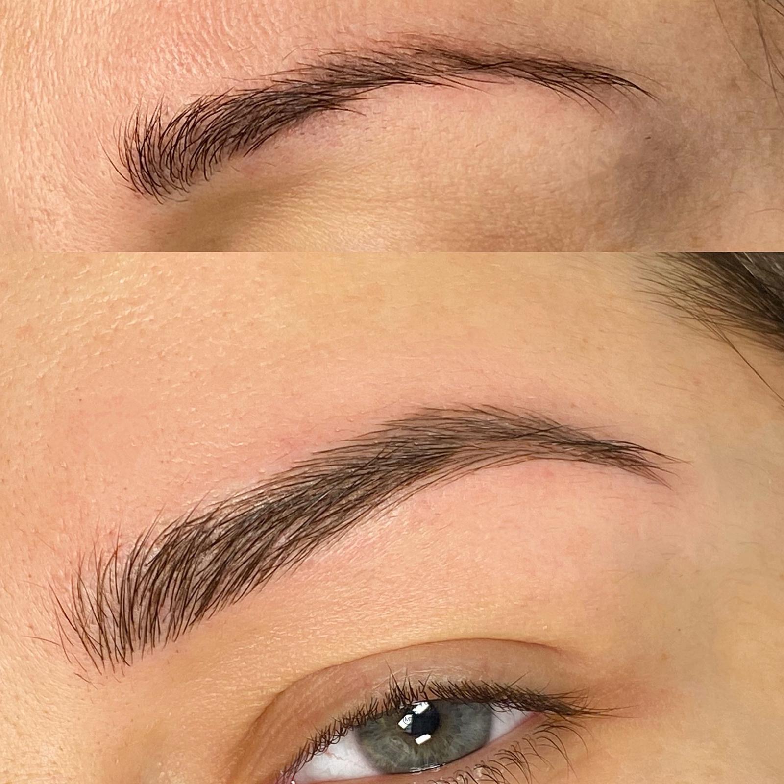 This image shows a woman's eyebrows meticulously done.